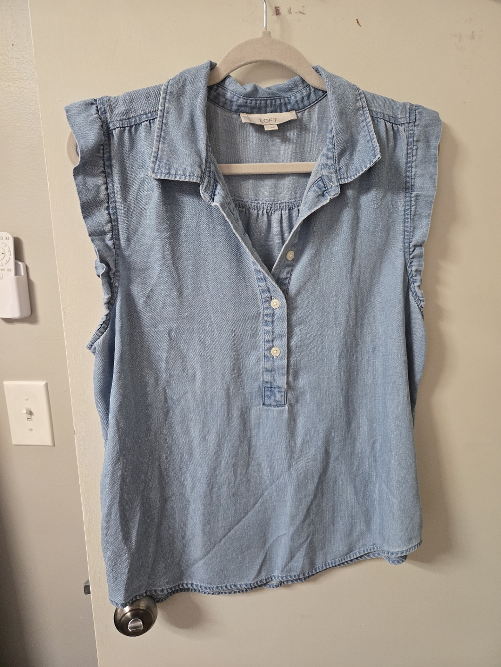 LOFT Light Blue Sleeveless Denim-Style Button Front Top